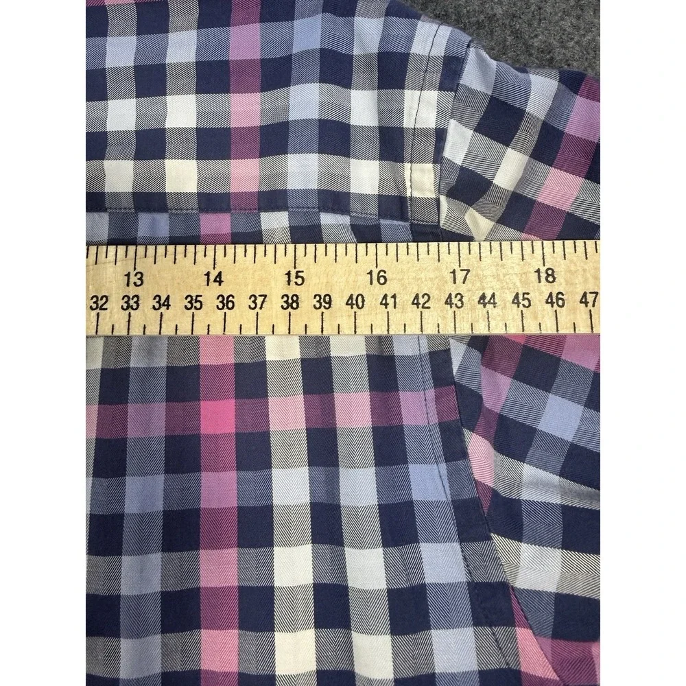 Bugatchi Shaped Fit Plaid‎ Herringbone Long Sleeve Button Down Shirt Small